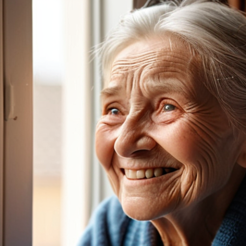 Home 6 **
Prompt: "A warm, naturally lit scene of an elderly parent sitting by a window, their face illuminated by soft daylight. They are smiling gently. Capture the details of their wrinkles and expressions, conveying a sense of life and wisdom. Focus on a close-up shot."
**